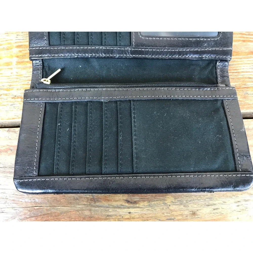 Fossil Vintage Long Bifold Soft Black Leather Wallet Coin Zip EUC